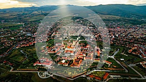 Aerial drone view of Alba Carolina Citadel in Alba-Iulia, Romania