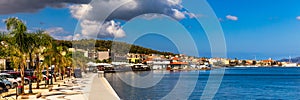 Aerial drone view of Argostoli Argostolion, famous city and capital of Cefalonia Kefalonia island, Ionian islands, Greece.