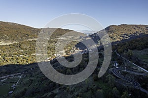 Aerial Drone view autumnal mountainous landscape \