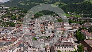 Aerial Drone view of the beautiful city of Brixen or Bressanone, in South Tyrol, Bolzano, Italy, at Summer Day