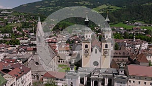 Aerial Drone view of the beautiful city of Brixen or Bressanone, in South Tyrol, Bolzano, Italy, at Summer Day