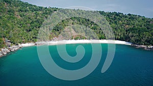 Aerial drone view of beautiful empty tropical beach in Phuket