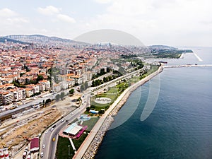 Aerial Drone View of Bostanci / Istanbul Seaside
