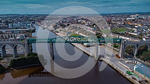 Aerial drone view of Boyne viaduct in drogheda spanning over riv