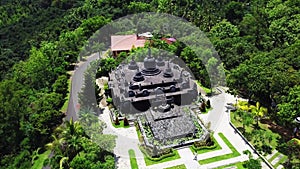 Aerial drone view Brahmavihara-Arama also known as Vihara Buddha Banjar is buddhist Temple Monastery in mountains near