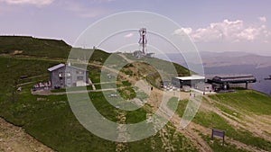 Aerial drone view of the Bucegi mountains located in Sinaia, Romania