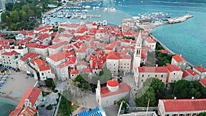 Aerial drone view - Budva, Old town, Montenegro