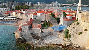 Aerial drone view - Budva, Old town, Montenegro