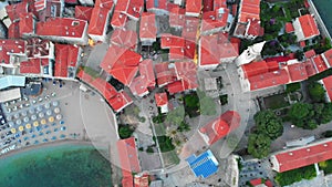 Aerial drone view - Budva, Old town, Montenegro