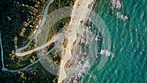 Aerial drone view of Cape Drastis - rock formation, Corfu, paradise island with amazing shoreline in Greece. Ionian Sea