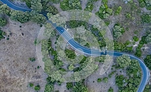 erial drone panorama view from above of a curvy road