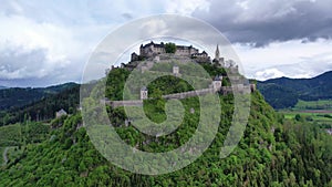 Aerial drone view of Castle Burg Hochosterwitz in Carinthia, Austria