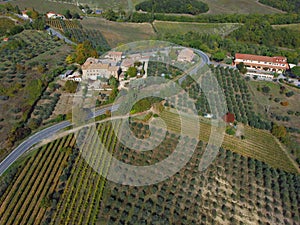 Aerial drone view in chianti region