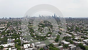 aerial drone view of the Chicago metropolitan urban district