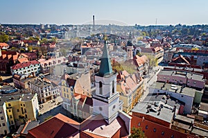Aerial drone view on church tower in Zielona Gora photo