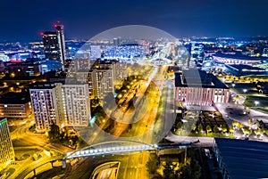 Aerial drone view on city centre in Katowice