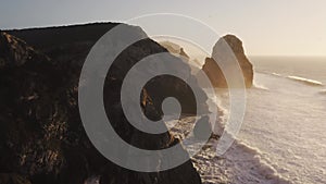 Aerial Drone View of Cliffs and Dramatic Portugal Coast Scenery at Lisbon, Atlantic Ocean and Coasta