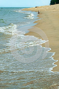 Aerial drone view of coastal scenery in Pantai Nenasi, Pekan, Pahang, Malaysia