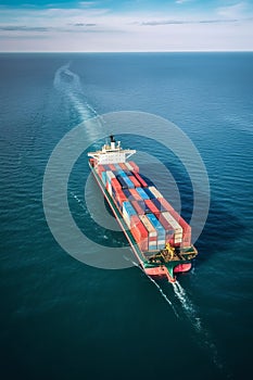 Aerial Drone View Of Container Cargo Ship In Sea AI generated