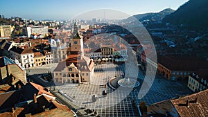 Aerial drone view of The Council Square in Brasov, Romania