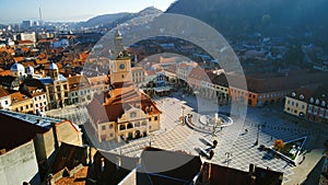 Aerial drone view of The Council Square in Brasov, Romania