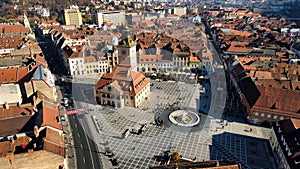 Aerial drone view of The Council Square in Brasov, Romania