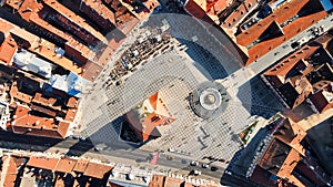 Aerial drone view of The Council Square in Brasov, Romania