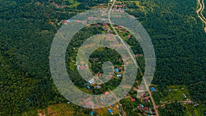 Aerial drone view of countryside settlements scenery at Kampung Chinchin, Jasin, Melaka, Malaysia photo