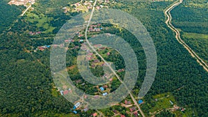 Aerial drone view of countryside settlements scenery at Kampung Chinchin, Jasin, Melaka, Malaysia