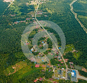 Aerial drone view of countryside settlements scenery at Kampung Chinchin, Jasin, Melaka, Malaysia photo