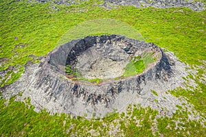 Aerial drone view of Crater Eldborg in Iceland photo