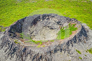 Aerial drone view of Crater Eldborg in Iceland photo