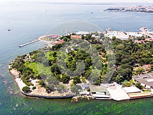 Aerial Drone View of Fenerbahce Park in Kadikoy / Istanbul Seaside.