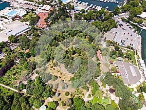 Aerial Drone View of Fenerbahce Park in Kadikoy / Istanbul Seaside.