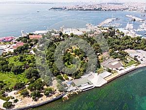 Aerial Drone View of Fenerbahce Park in Kadikoy / Istanbul Seaside.