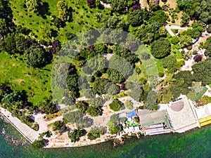 Aerial Drone View of Fenerbahce Park in Kadikoy / Istanbul Seaside.
