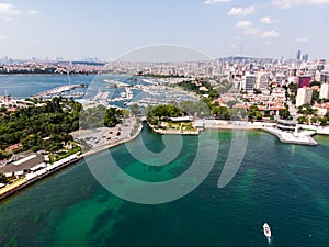 Aerial Drone View of Fenerbahce Park in Kadikoy / Istanbul Seaside. photo