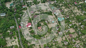 Aerial Drone view. Flooded suburbs, houses in the water Depiction of flooding mudslide. Top view V4