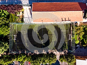 Aerial Drone View of Football Field in Garden with Trees at Istanbul Moda. photo