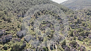 Aerial drone view former Greek village Kayakoy, Fethiye, Turkey