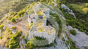 Aerial drone view of Fort Kosmach in Montenegro