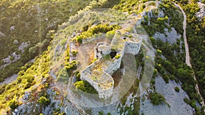 Aerial drone view of Fort Kosmach in Montenegro