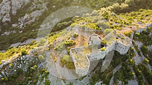 Aerial drone view of Fort Kosmach in Montenegro. Fortress is located near Budva