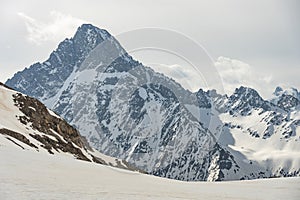 Aerial drone view of French Alps Mountains glacier near Grenoble. Europe alps in winter. Les deux alpes resort. Winter mountains