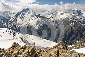 Aerial drone view of French Alps Mountains glacier near Grenoble. Europe alps in winter. Les deux alpes resort. Winter mountains