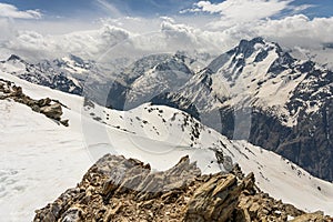 Aerial drone view of French Alps Mountains glacier near Grenoble. Europe alps in winter. Les deux alpes resort. Winter mountains