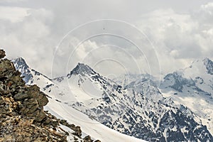 Aerial drone view of French Alps Mountains glacier near Grenoble. Europe alps in winter. Les deux alpes resort. Winter mountains