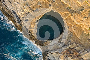 Aerial drone view of Giola lagoon in Thassos, Greece