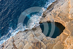 Aerial drone view of Giola lagoon in Thassos, Greece