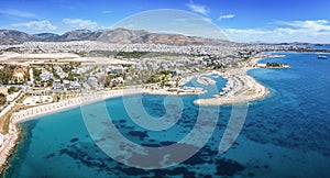 Aerial drone view Glyfada beach, south Athens photo